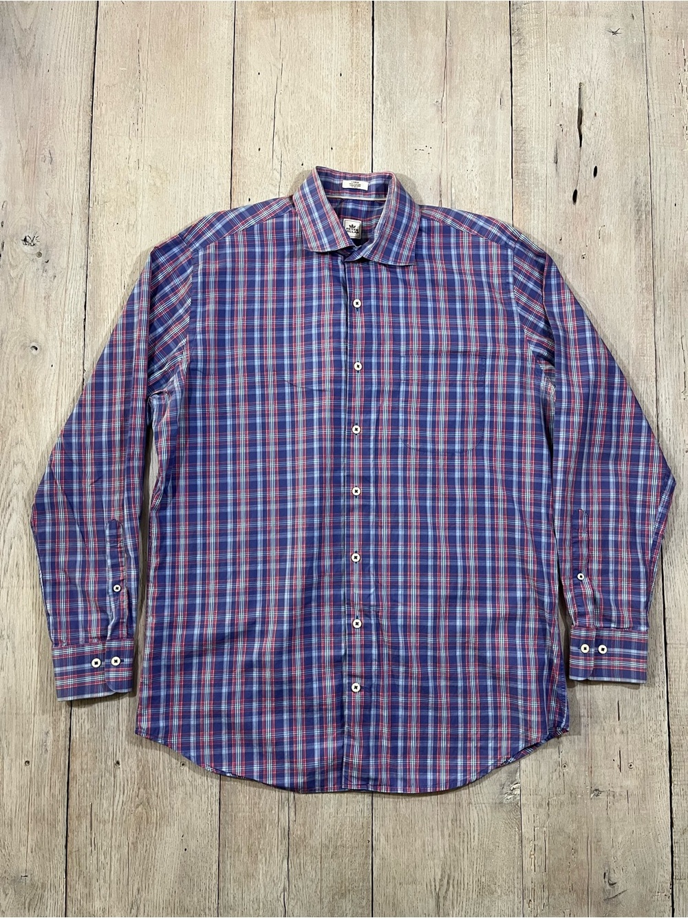 Peter Millar Button Up Shirt Plaid Purple Orange Red Teal Sz Large EUC